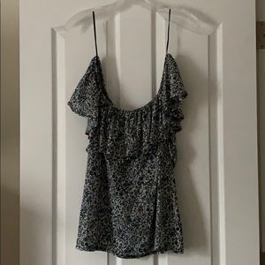 Blue floral off the shoulder blouse